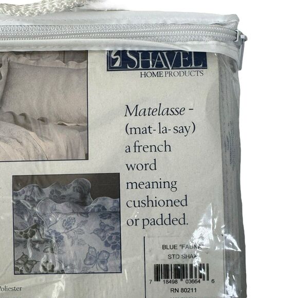 Shavel Vintage Matelasse 1 Standard Sham Fits pillow 20”x29.5” Blue Fauna - Picture 7 of 16